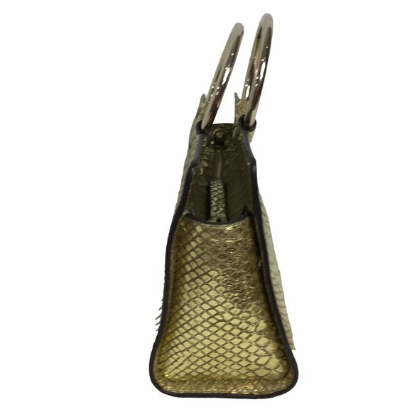 Henri Bendel Small Snakeskin Handbag Metallic Gold Faux Leather Evening Party - Picture 4 of 10